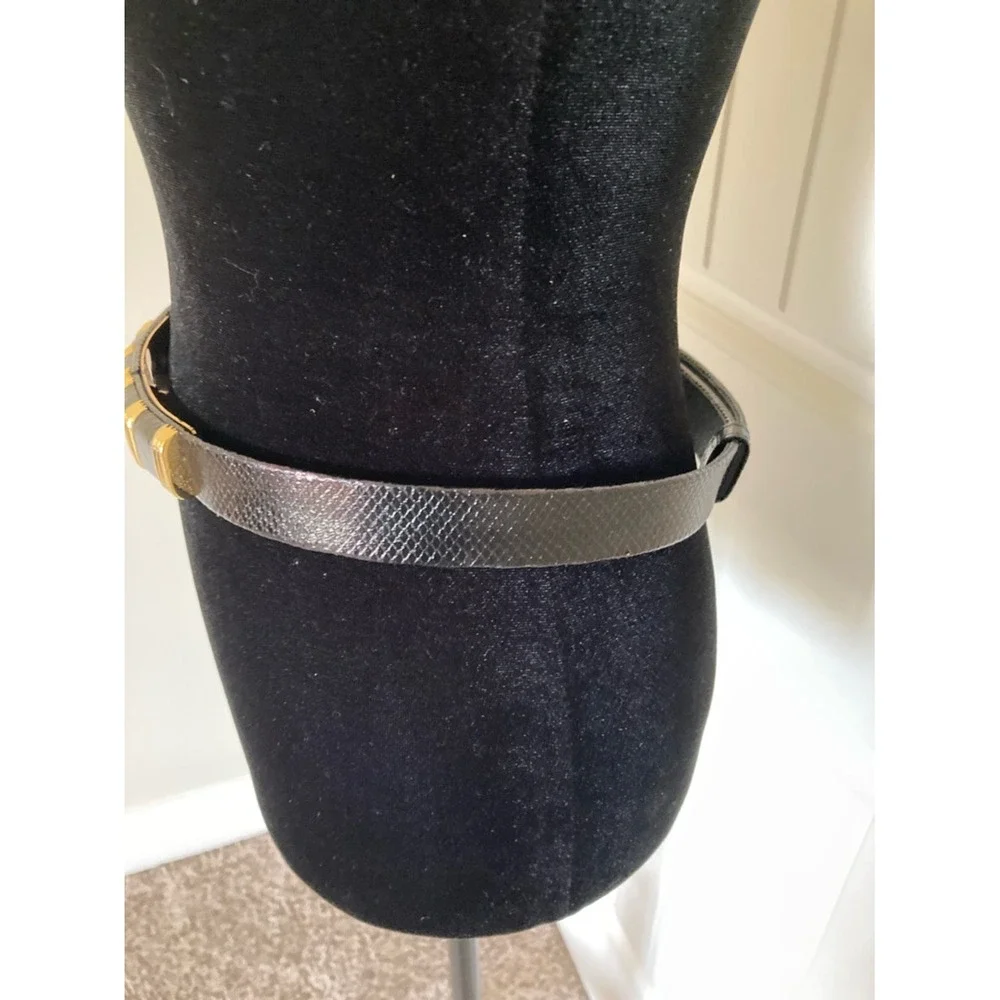 Abigail Womens Black Leather Expandable Belt Gold Accent Buckle Size Large Retro